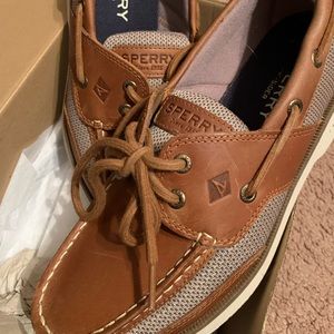 Sperry Leather Slip on boat shoes.